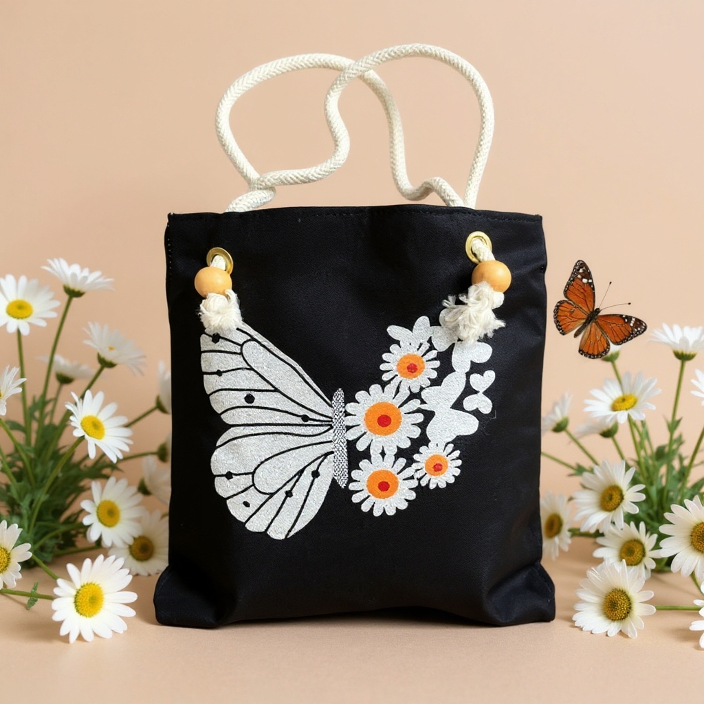 Stylish Tote Bag For Women Denim Canvas DS140 BLACK JEANS